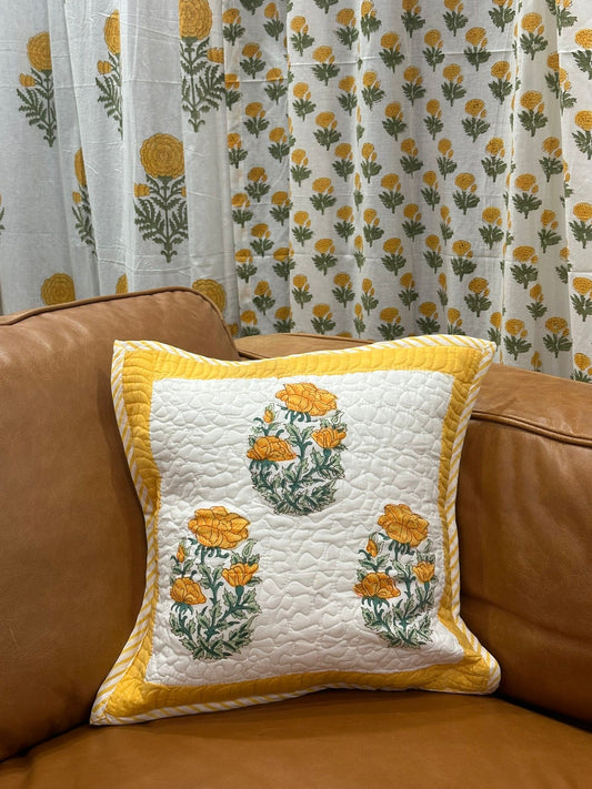 Marigold Bloom Set of Two Hand Block Printed Cushion Covers | Gulpankh Canada