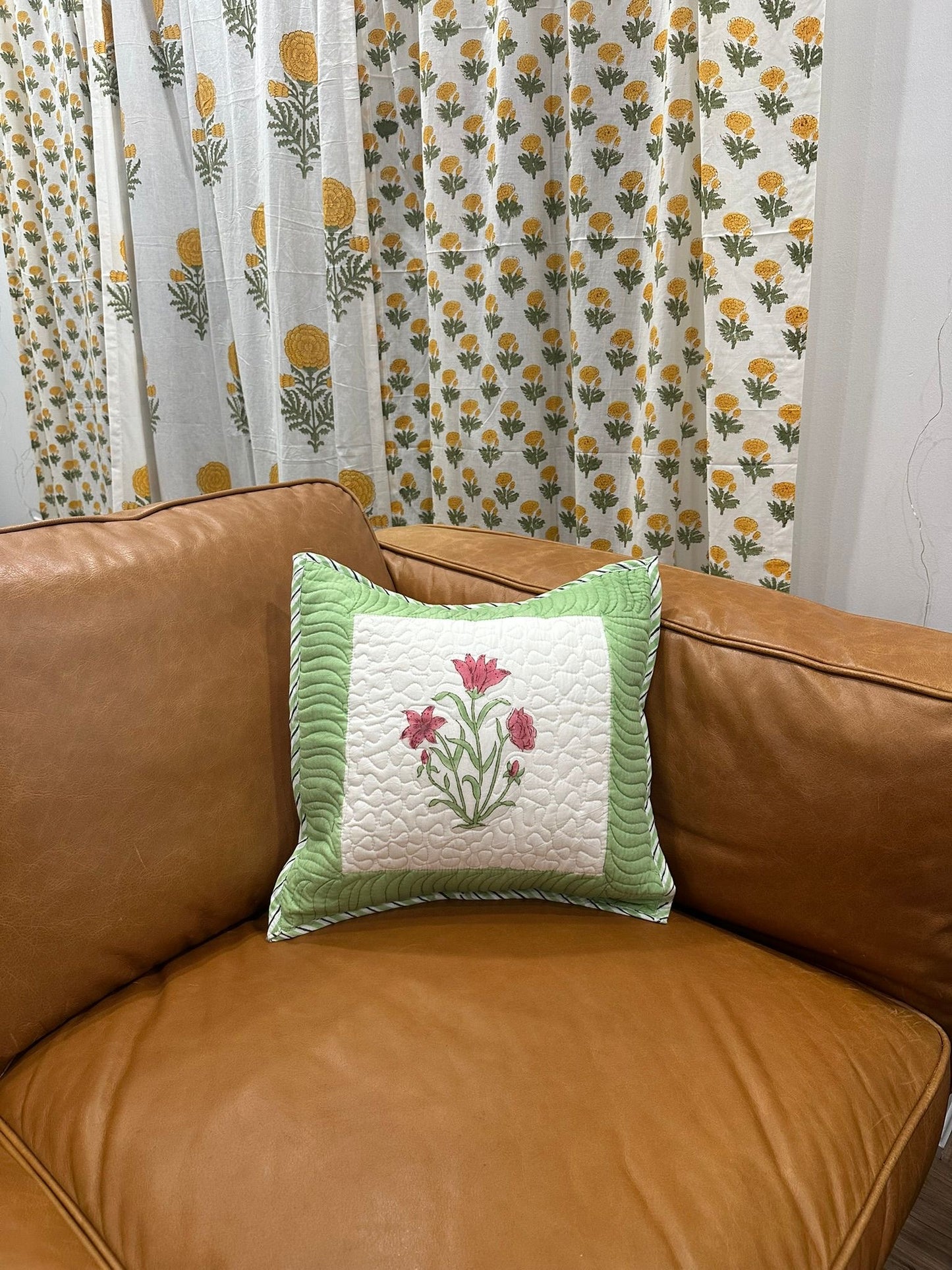 Blush Garden Set of Two Hand Block Printed Cushion Covers | Gulpankh Canada