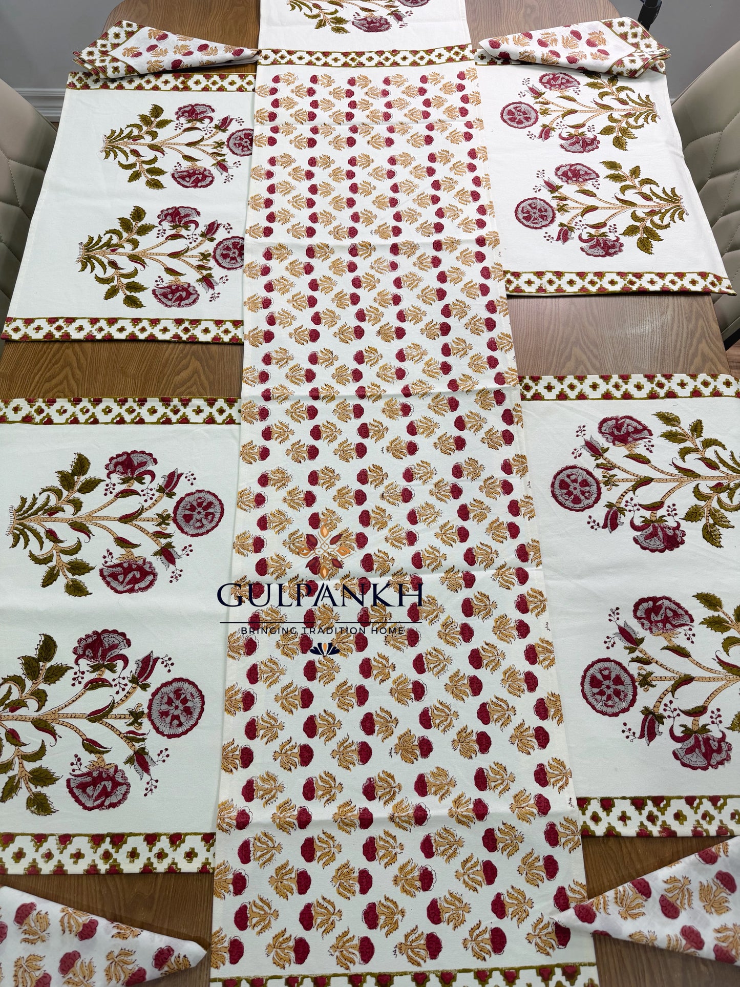 Hand Block Printed Dining Table Set – Gulnaar Heritage | Gulpankh Canada