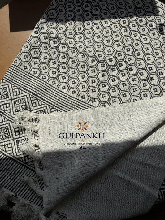 Hand Block Printed TNT Sofa Throw – Ash Grid | Gulpankh Canada