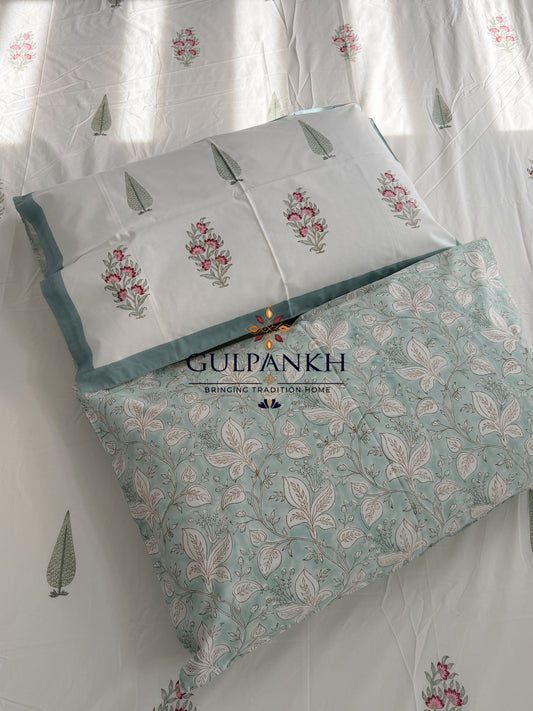 Hand Block Printed 100% Cotton King Fitted Bedsheet – Blush Cypress Garden | Gulpankh Canada