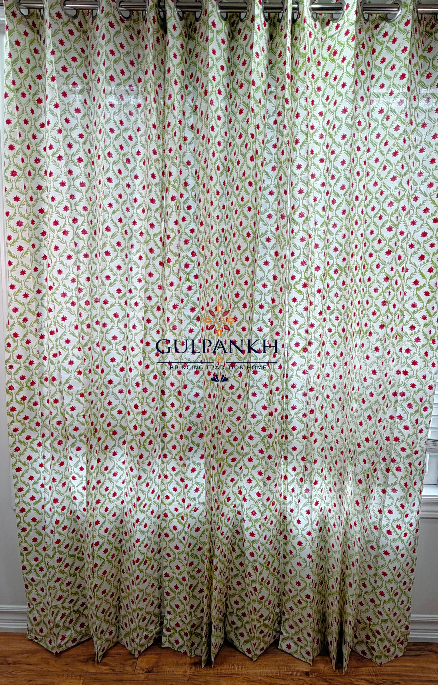 Hand Block Printed Cotton Curtains - Gul Jaal Blossom | Gulpankh Canada