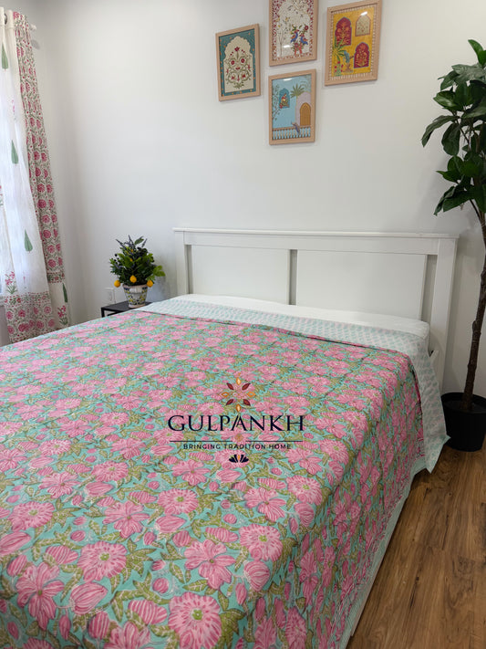 Hand Block Printed Duvet Cover –  Gulabi Firoza | Gulpankh Canada
