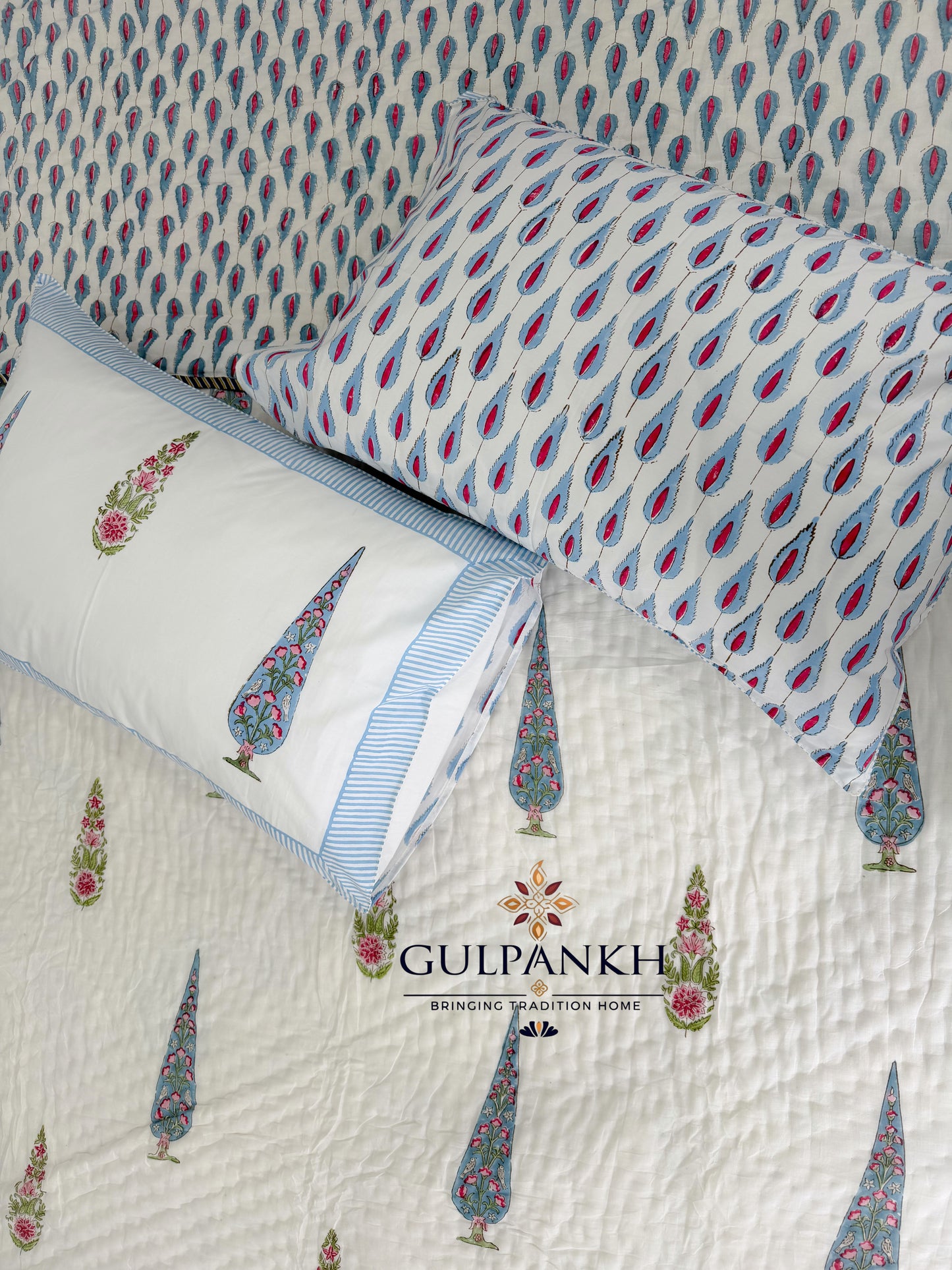 Hand Block Printed Cotton Quilt - Bagh-e-Naz | Gulpankh Canada