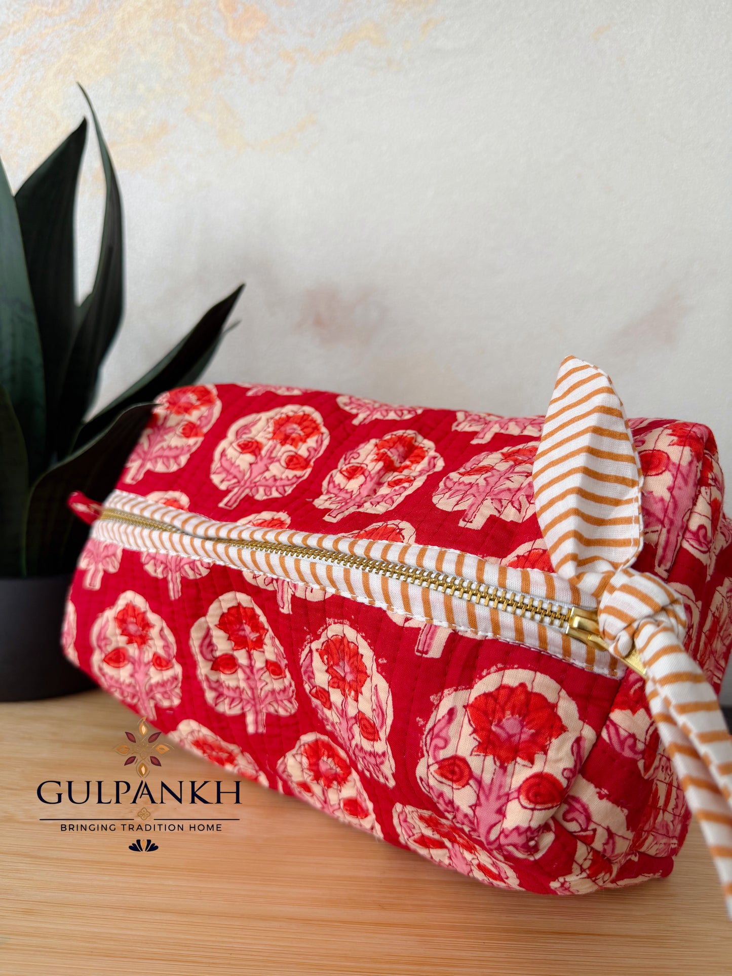 Hand Block Printed Quilted Vanity Bag – Gulbahaar Rouge | Gulpankh Canada
