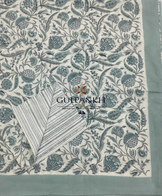 Hand Block Printed 100% Cotton King Fitted Bedsheet – Sage Botanical Vine | Gulpankh Canada