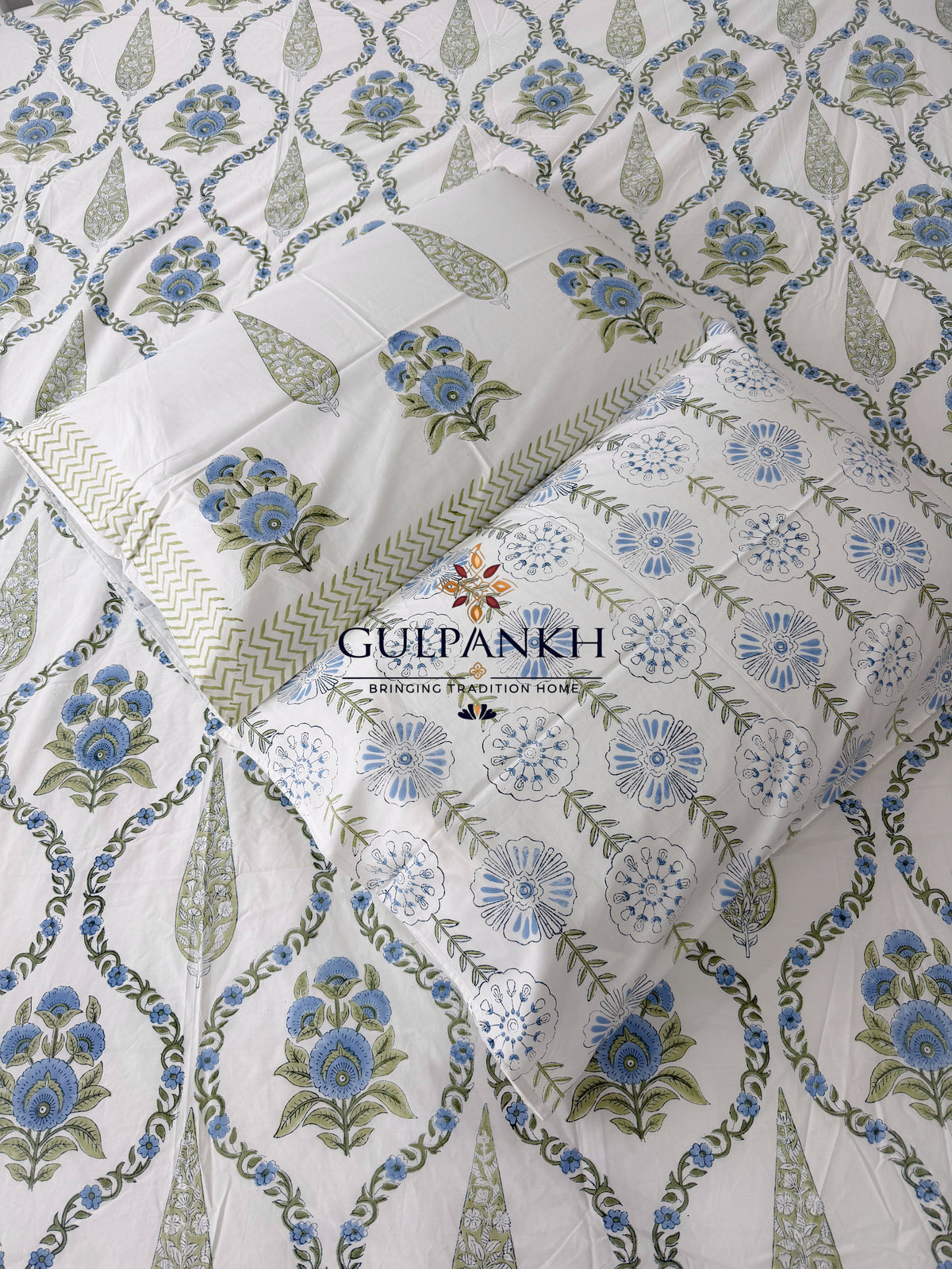 Hand Block Printed King Fitted Bedsheet - Neel Angan | Gulpankh Canada