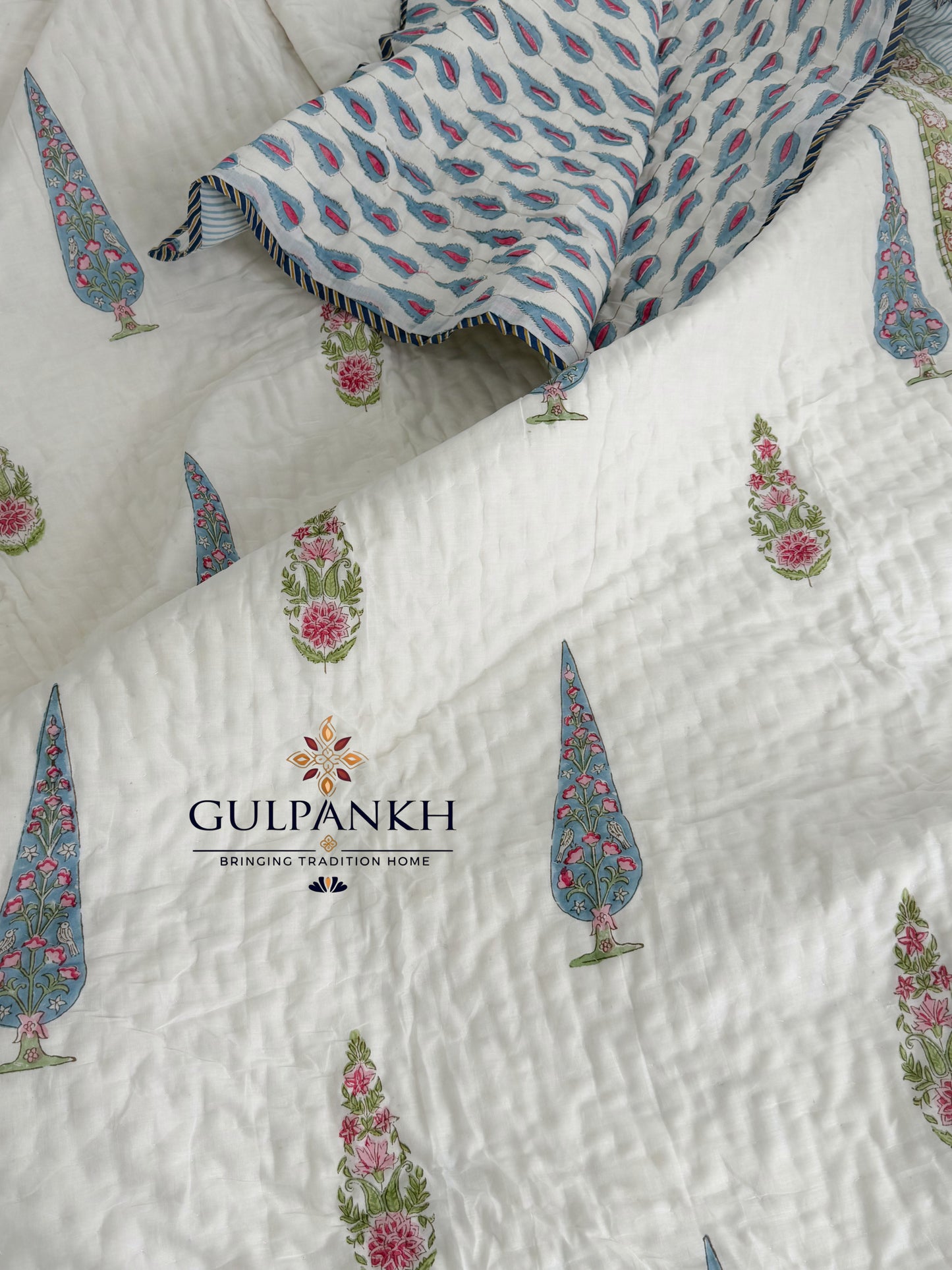 Hand Block Printed Cotton Quilt - Bagh-e-Naz | Gulpankh Canada