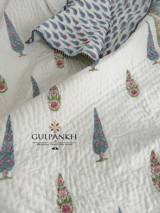 Hand Block Printed Cotton Quilt - Bagh-e-Naz | Gulpankh Canada