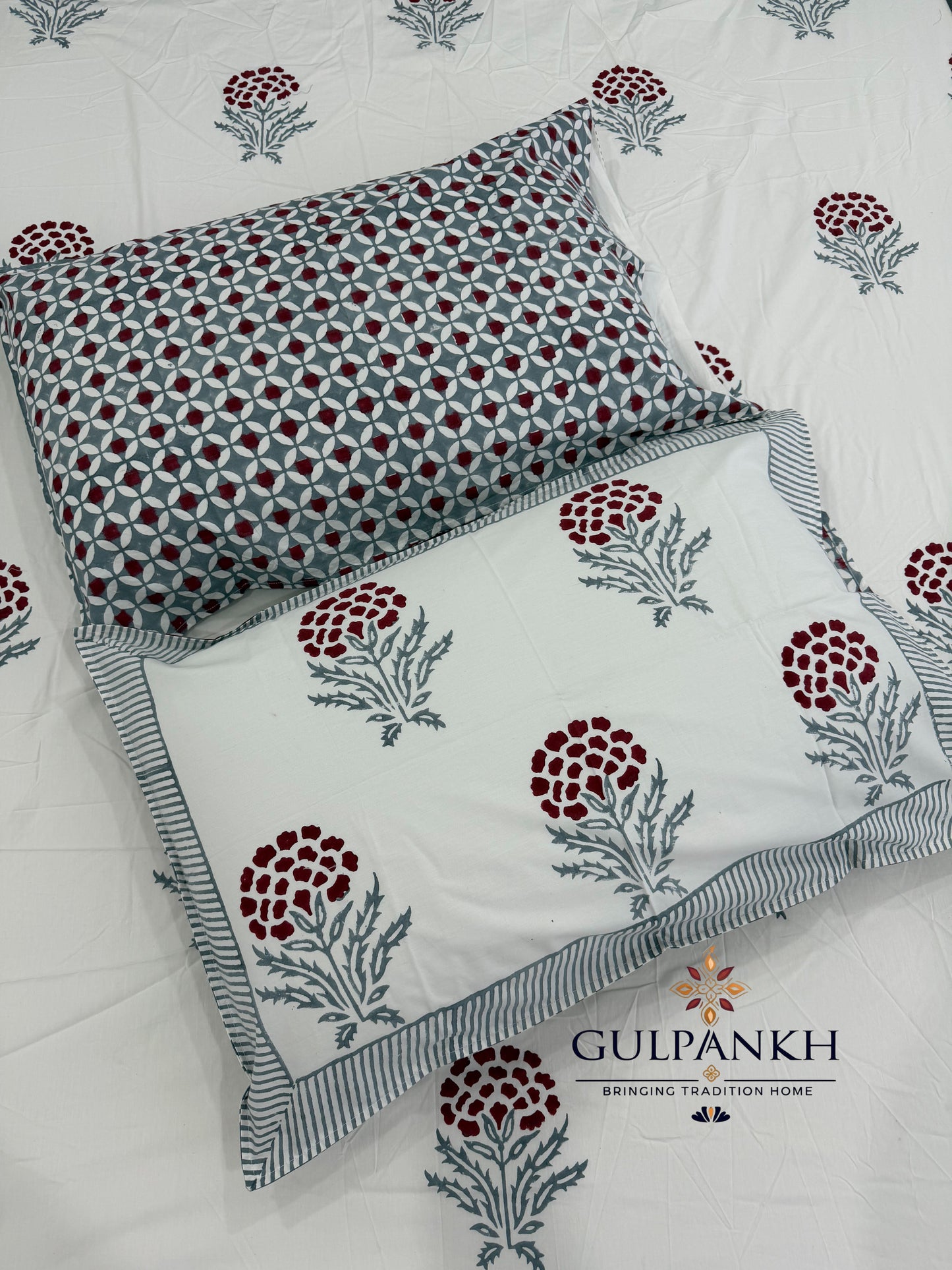 Crimson Heritage Hand Block Printed Fitted Bedsheet | Gulpankh Canada