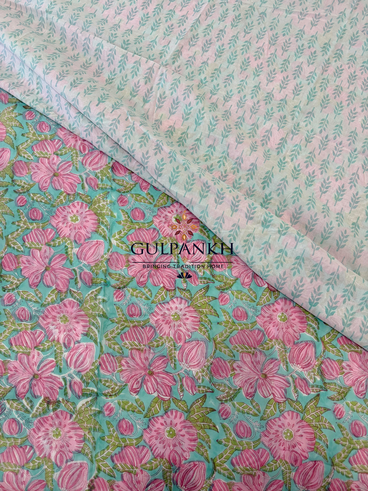 Hand Block Printed Duvet Cover –  Gulabi Firoza | Gulpankh Canada