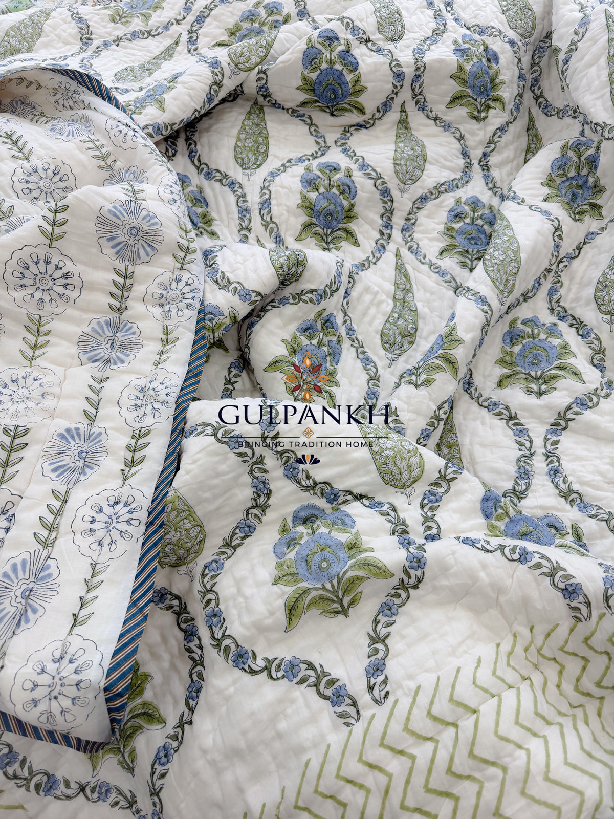 Hand Block Printed Cotton Quilt - Neel Vatika | Gulpankh Canada