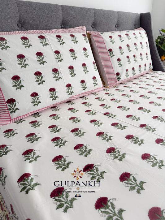 Gulnaar Buta Hand Block Printed Flat Bedsheet | Gulpankh Canada