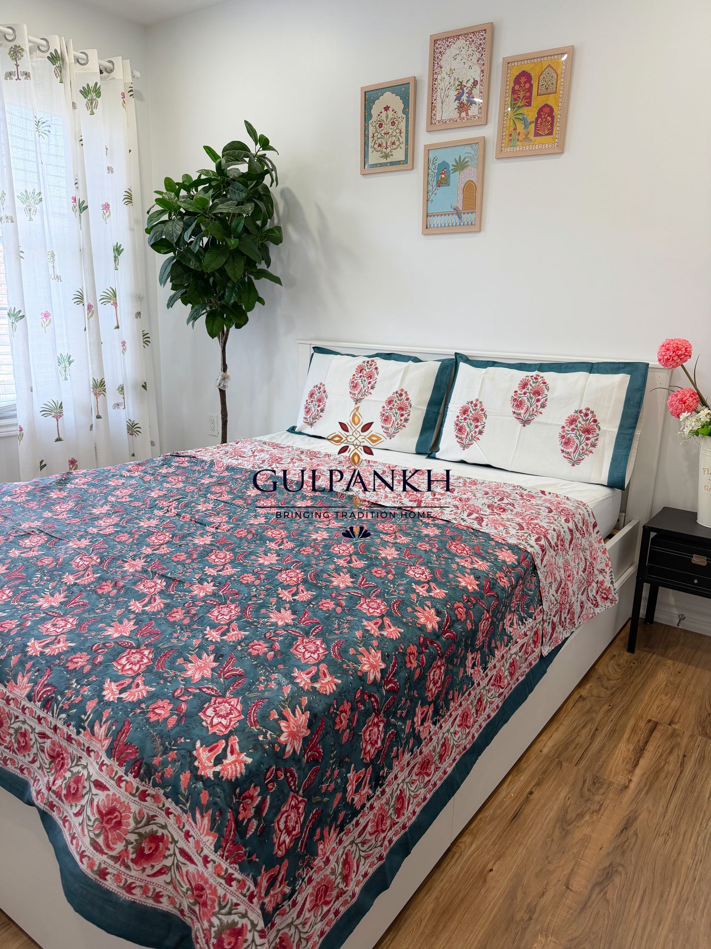 Hand Block Printed King Duvet Cover Set –  Noor-e-Gul | Gulpankh Canada