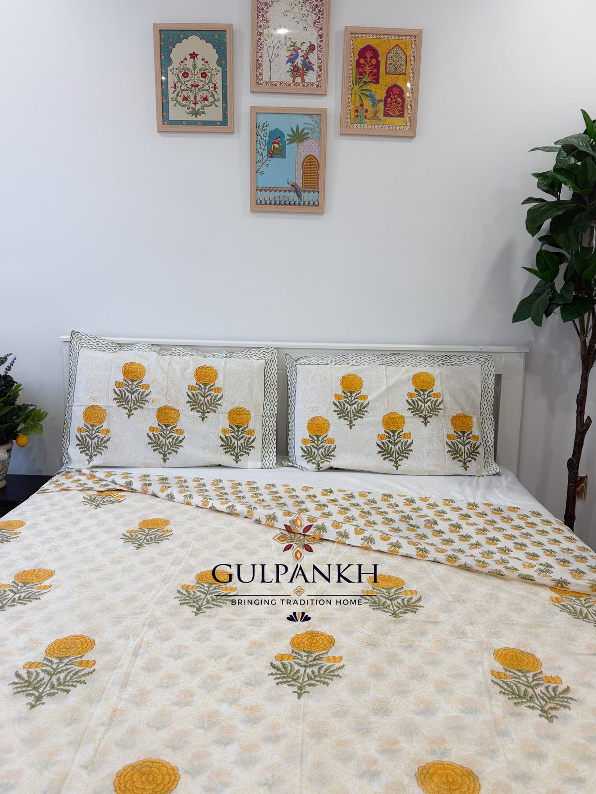 Hand Block Printed Duvet Cover Set –  Sunehri Gul | Gulpankh Canada