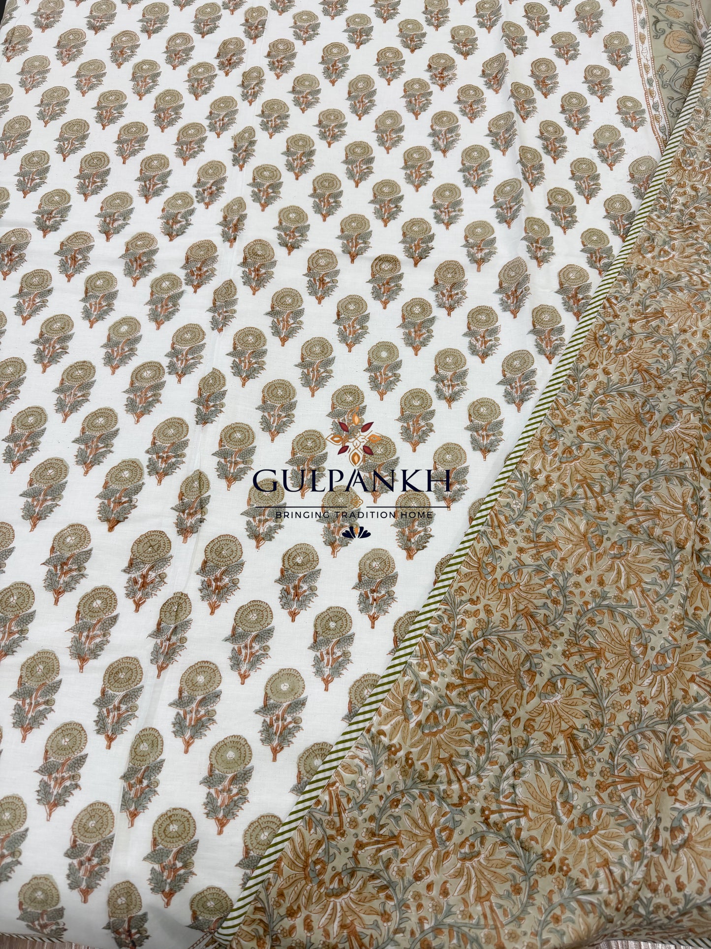 Hand Block Printed Mulmul Cotton Dohar - Sage Meadow Heritage | Gulpankh Canada