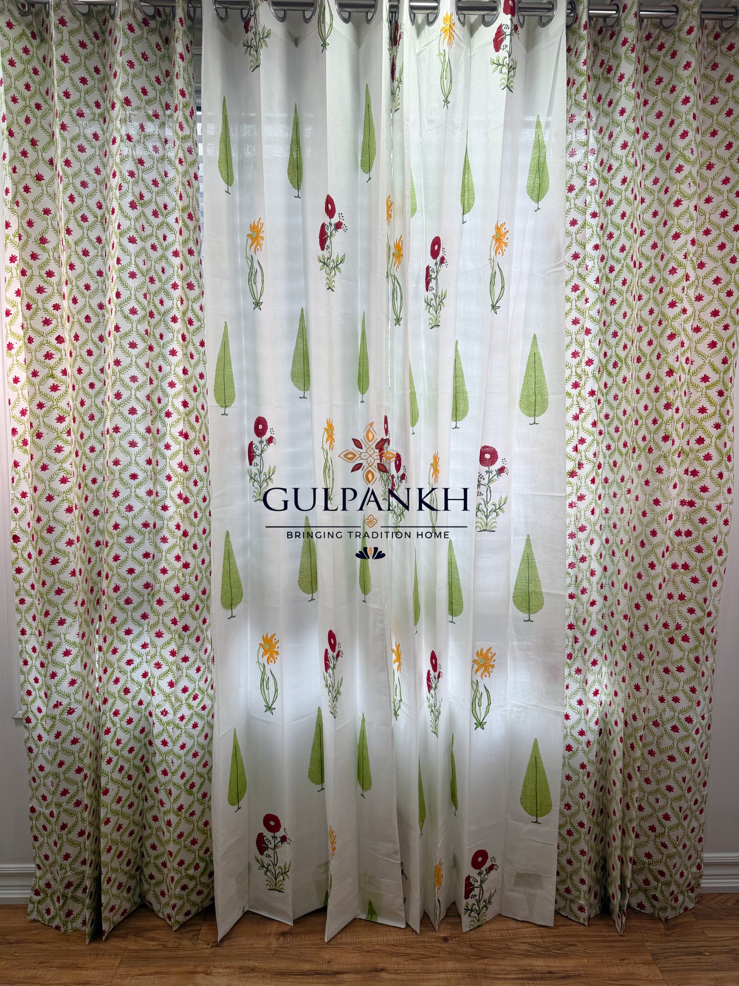 Hand Block Printed Cotton Curtains - Gul Jaal Blossom | Gulpankh Canada