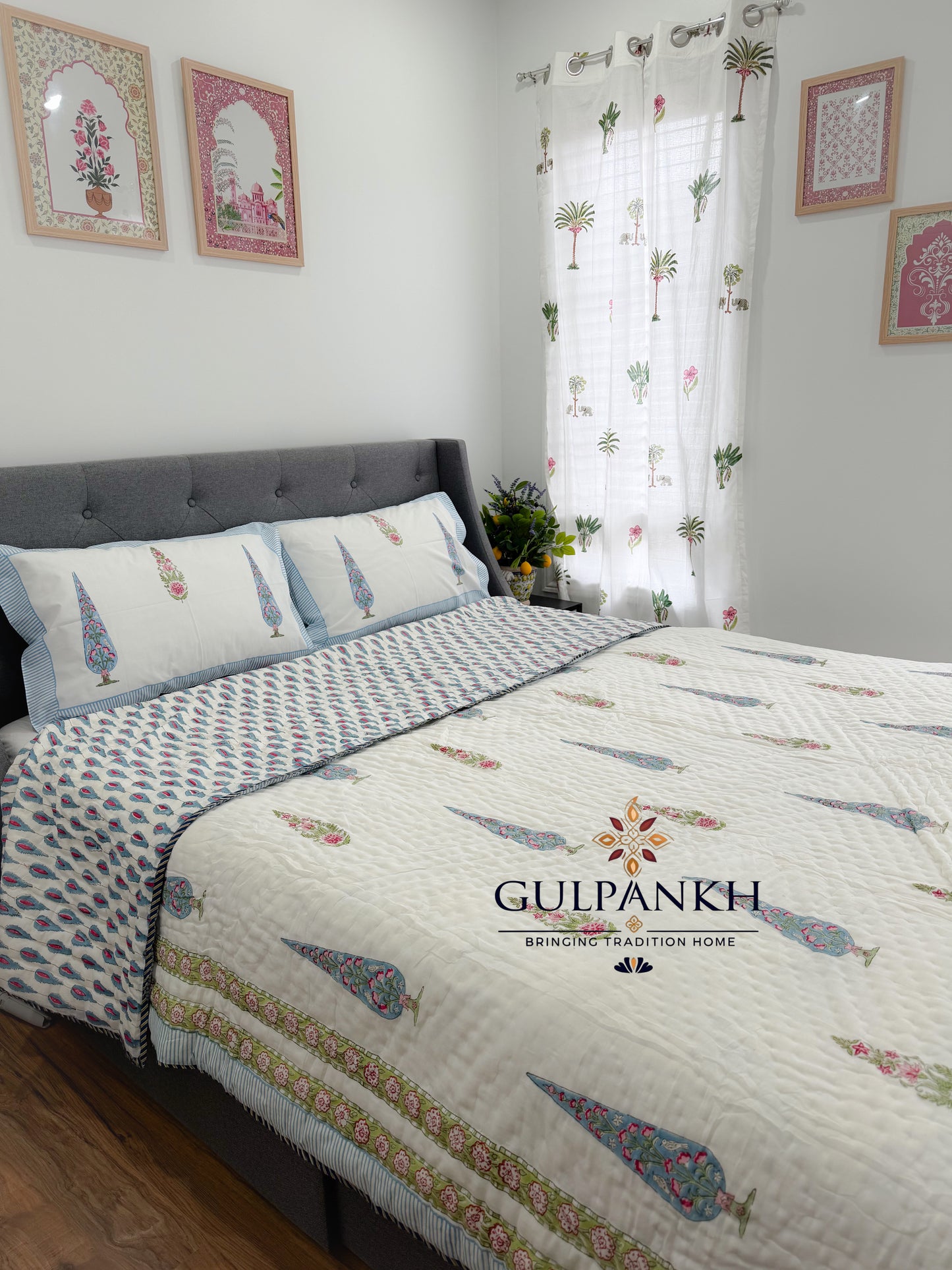 Hand Block Printed Cotton Quilt - Bagh-e-Naz | Gulpankh Canada