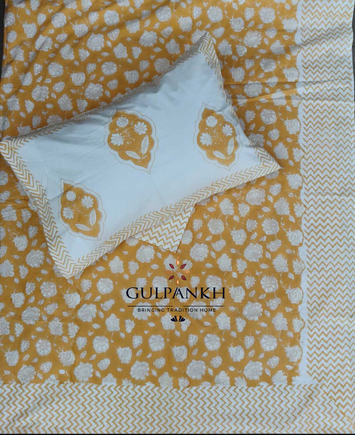 Marigold Meadow Hand Block Printed Fitted Bedsheet | Gulpankh Canada