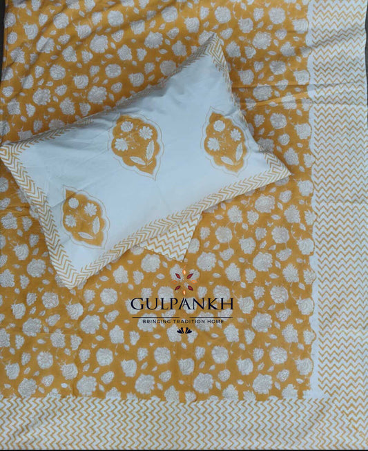 Marigold Meadow Hand Block Printed Fitted Bedsheet | Gulpankh Canada
