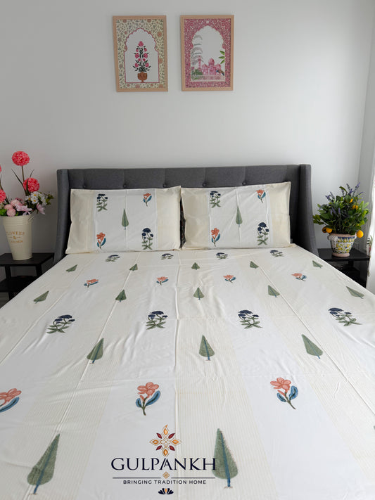 Vriksha Buta Hand Block Printed Flat Bedsheet | Gulpankh Canada