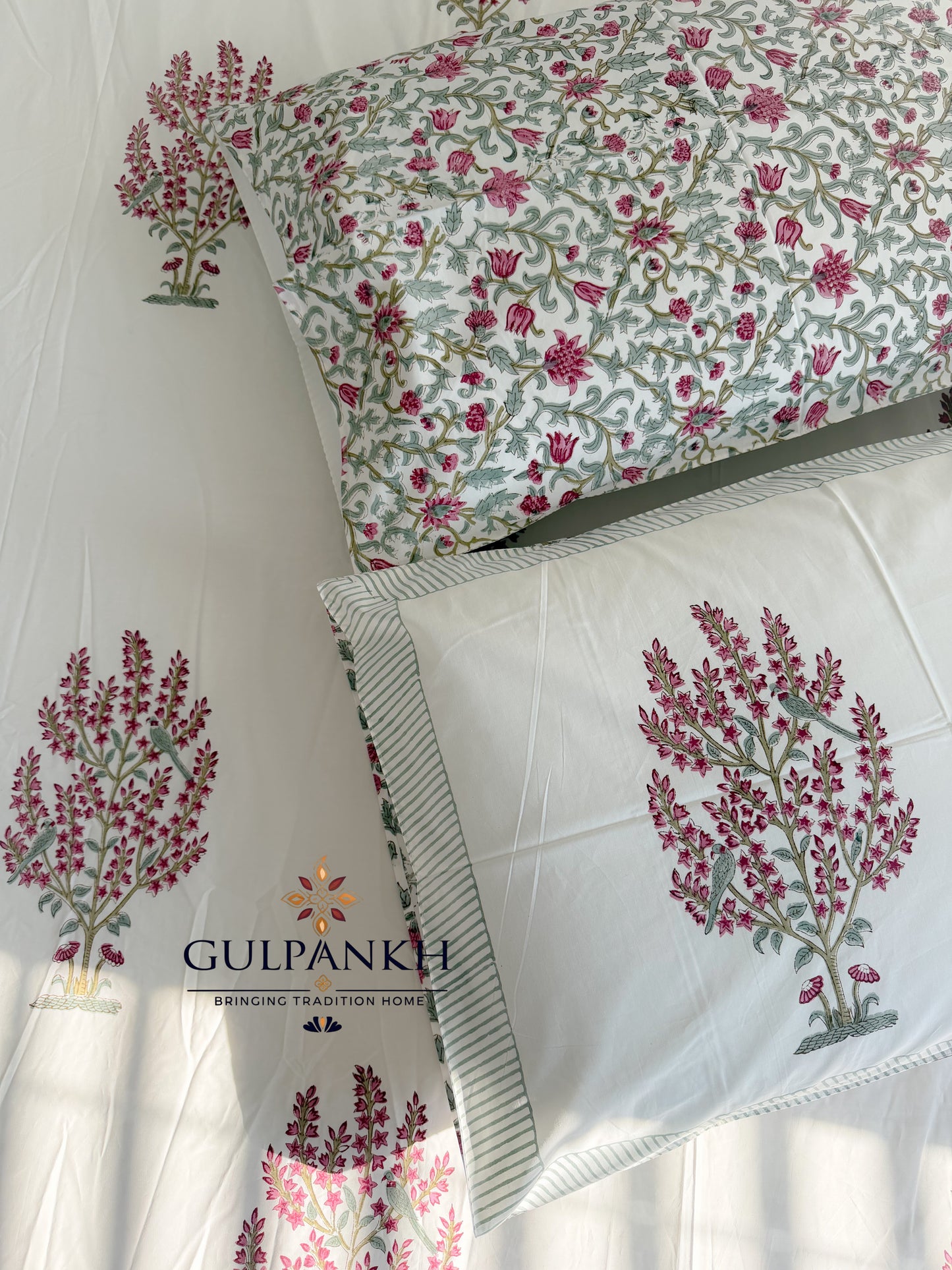 Gul Vatika Hand Block Printed Fitted Bedsheet | Gulpankh Canada