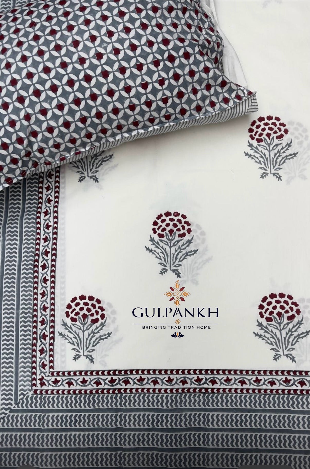 Crimson Heritage Hand Block Printed Fitted Bedsheet | Gulpankh Canada