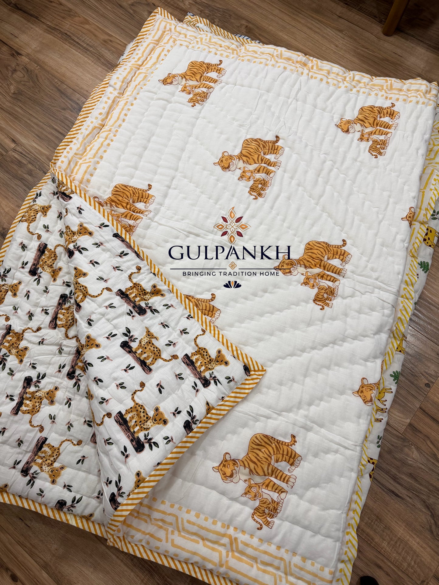 Tiger Tales Kids Cotton Quilt – Hand Block Printed Kids Bedding | Gulpankh Canada
