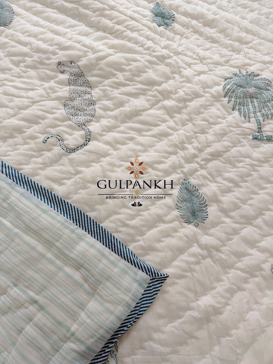 Hand Block Printed Cotton Quilt - Neel Baagh | Gulpankh Canada