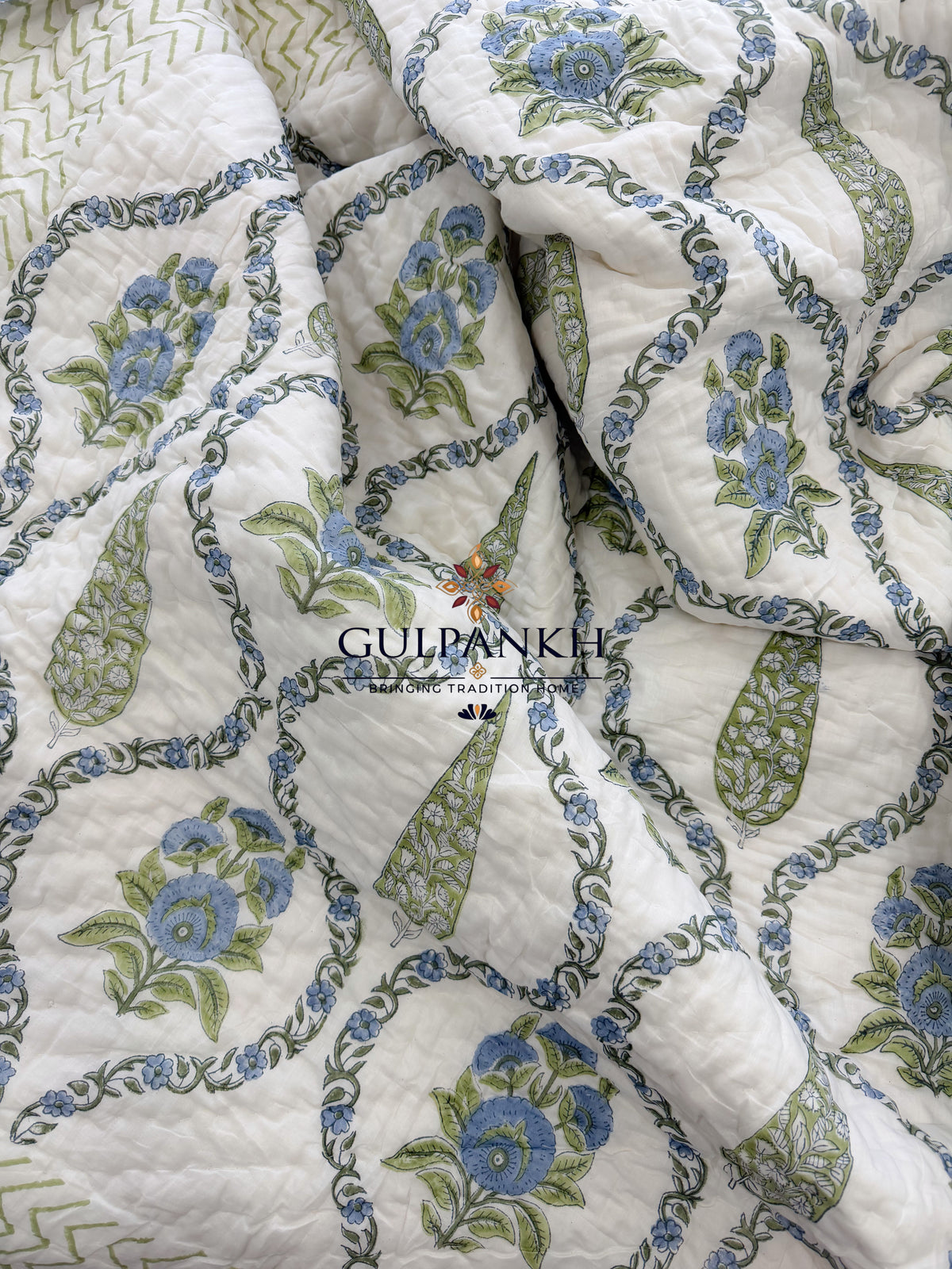 Hand Block Printed Cotton Quilt - Neel Vatika | Gulpankh Canada