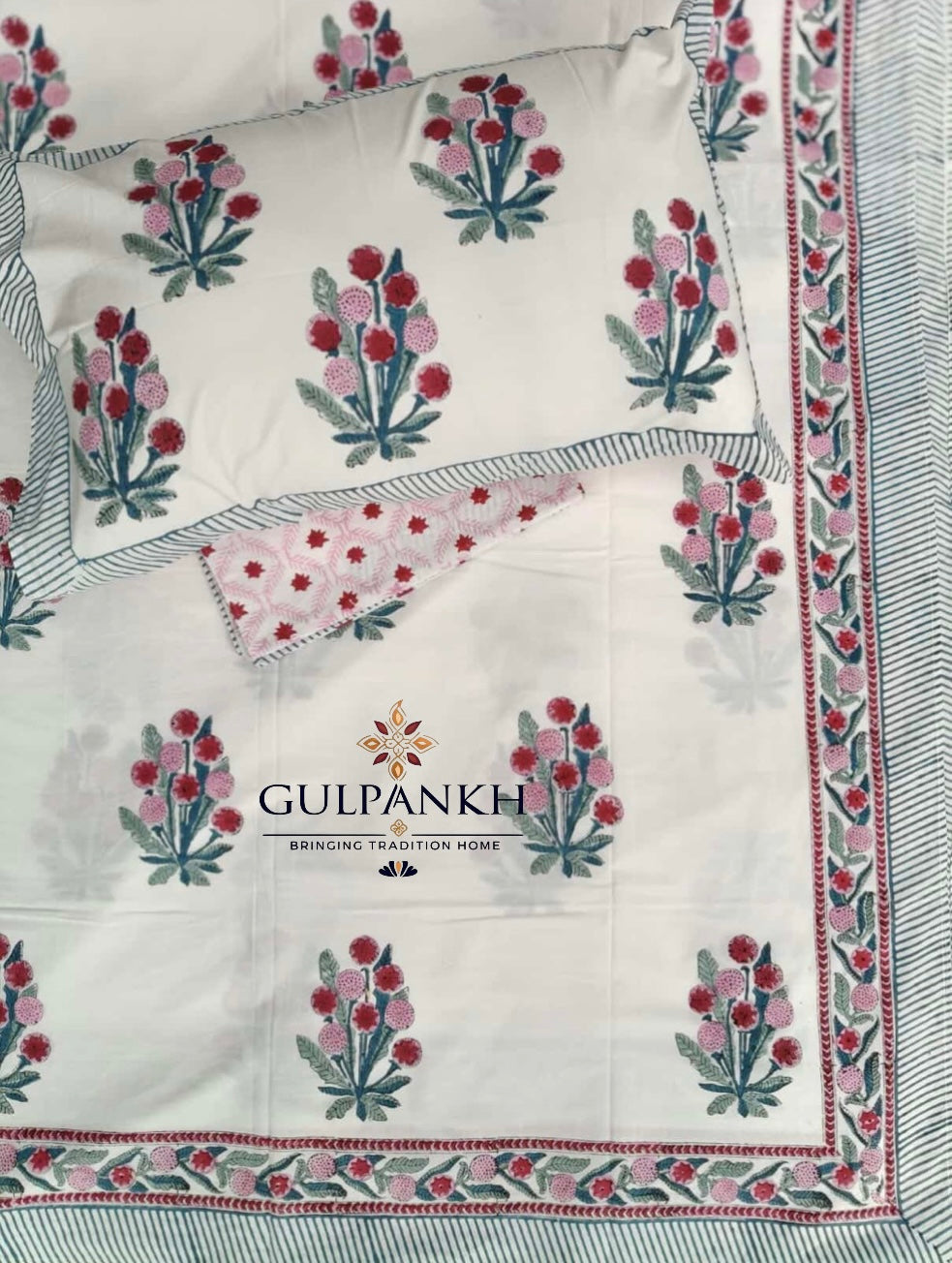 Berry Bloom Hand Block Printed Fitted Bedsheet | Gulpankh Canada