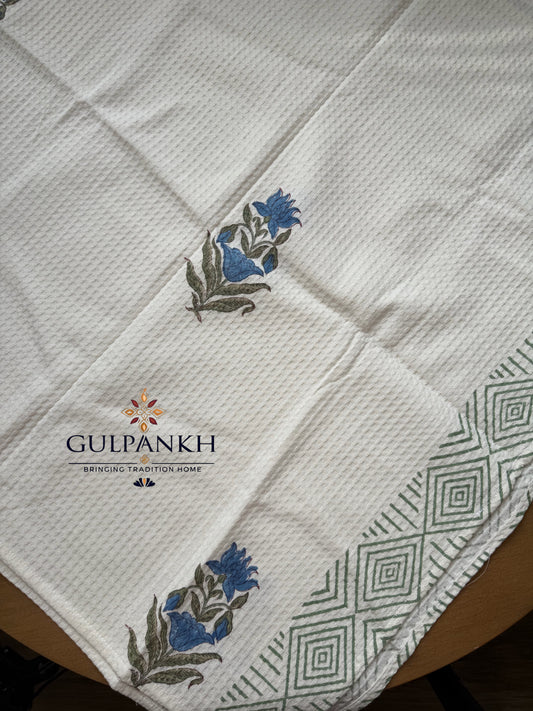 Neel Vana Hand Block Printed Waffle Cotton Towel | Gulpankh Canada