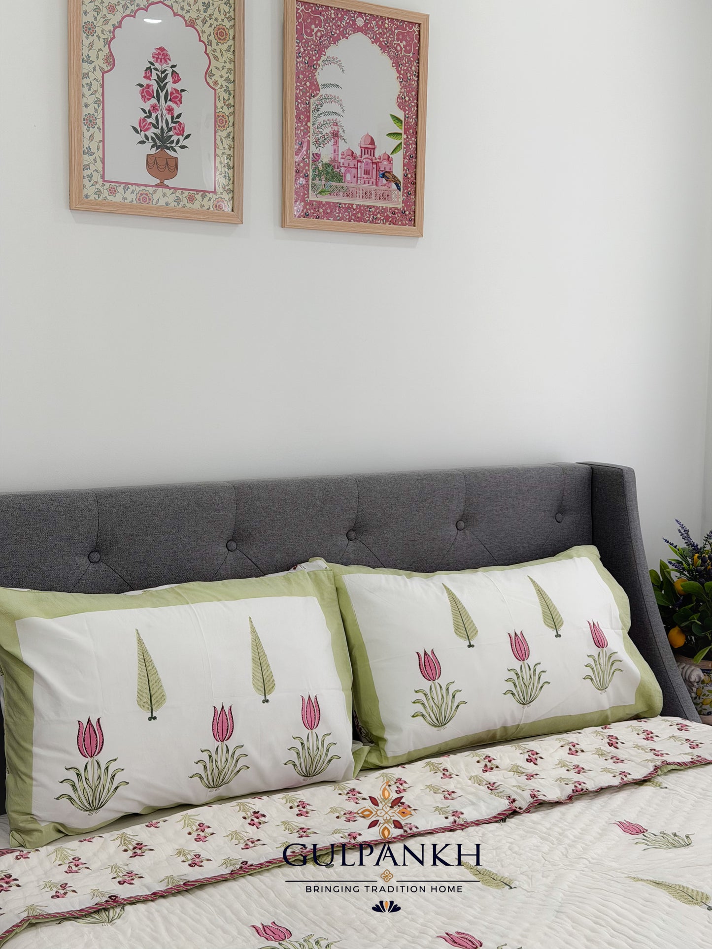 Hand Block Printed Cotton Quilt - Gulnaar Tulip Bloom | Gulpankh Canada