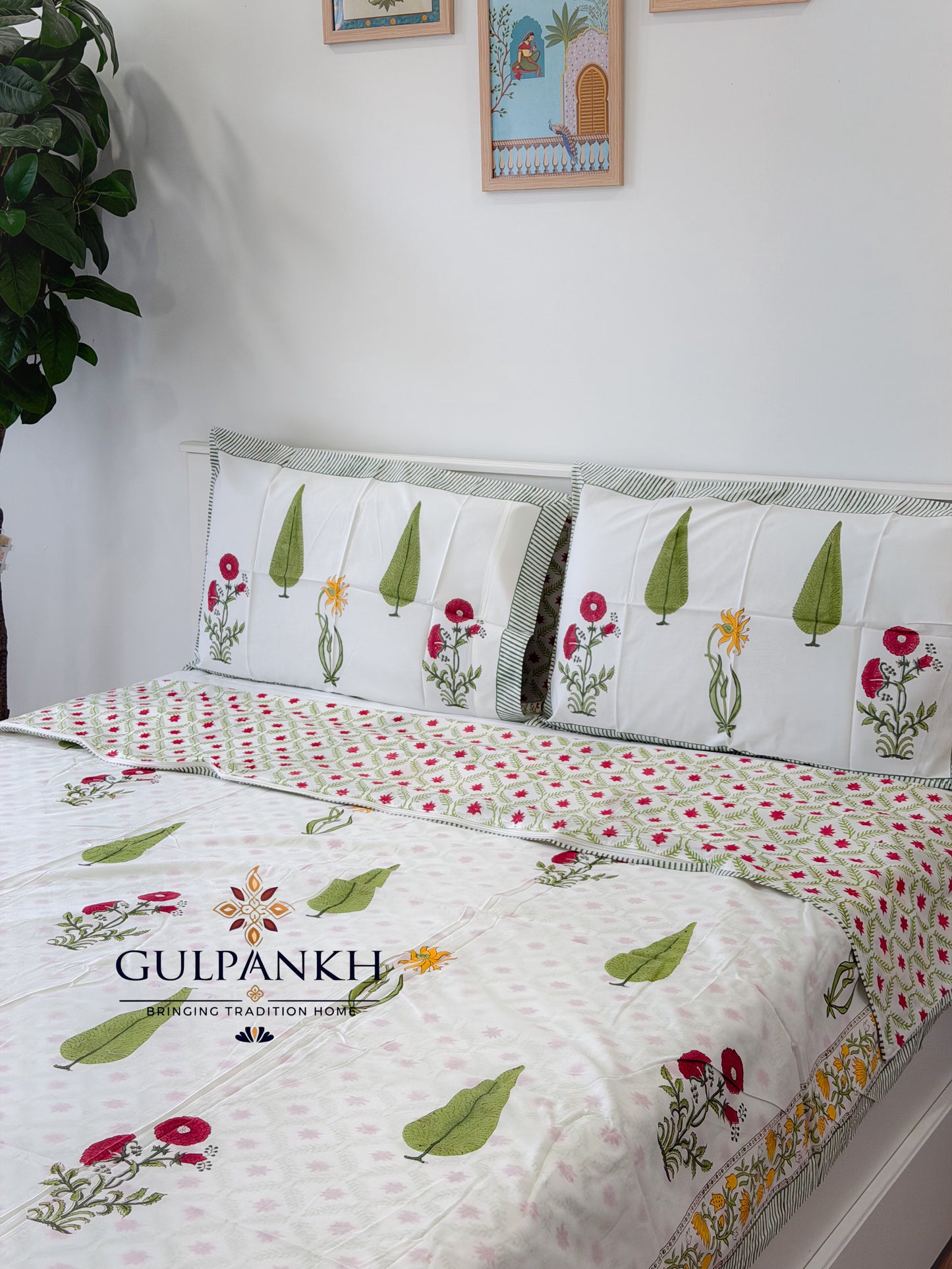 Hand Block Printed King Duvet Cover Set –  Gulmohar Meadow | Gulpankh Canada