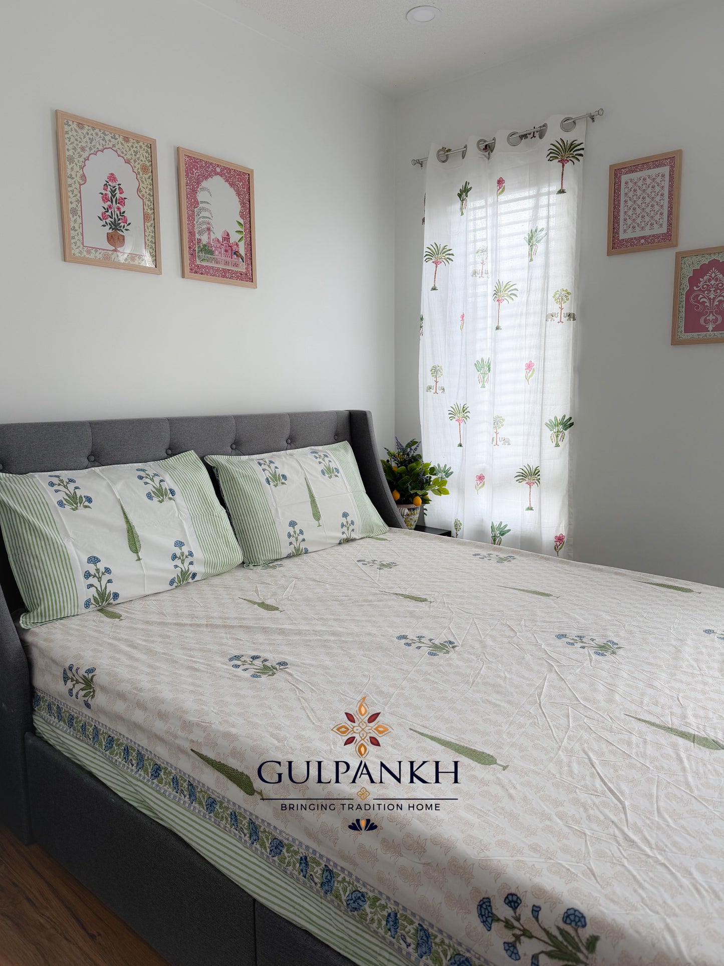 Sukoon Vatika Hand Block Printed Fitted Bedsheet | Gulpankh Canada