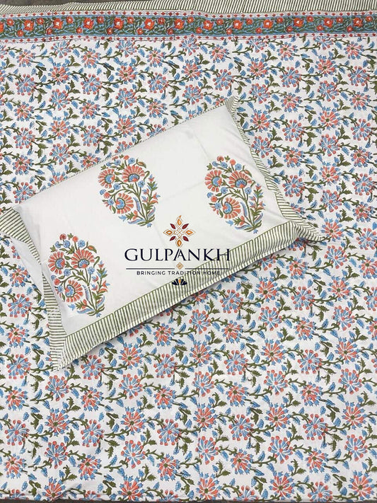 Coral Meadow Hand Block Printed Fitted Bedsheet | Gulpankh Canada