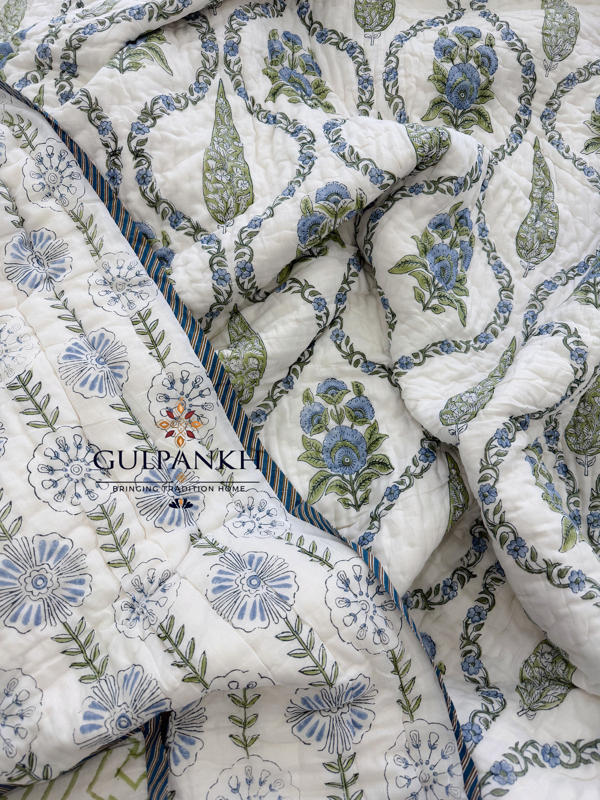 Hand Block Printed Cotton Quilt - Neel Vatika | Gulpankh Canada