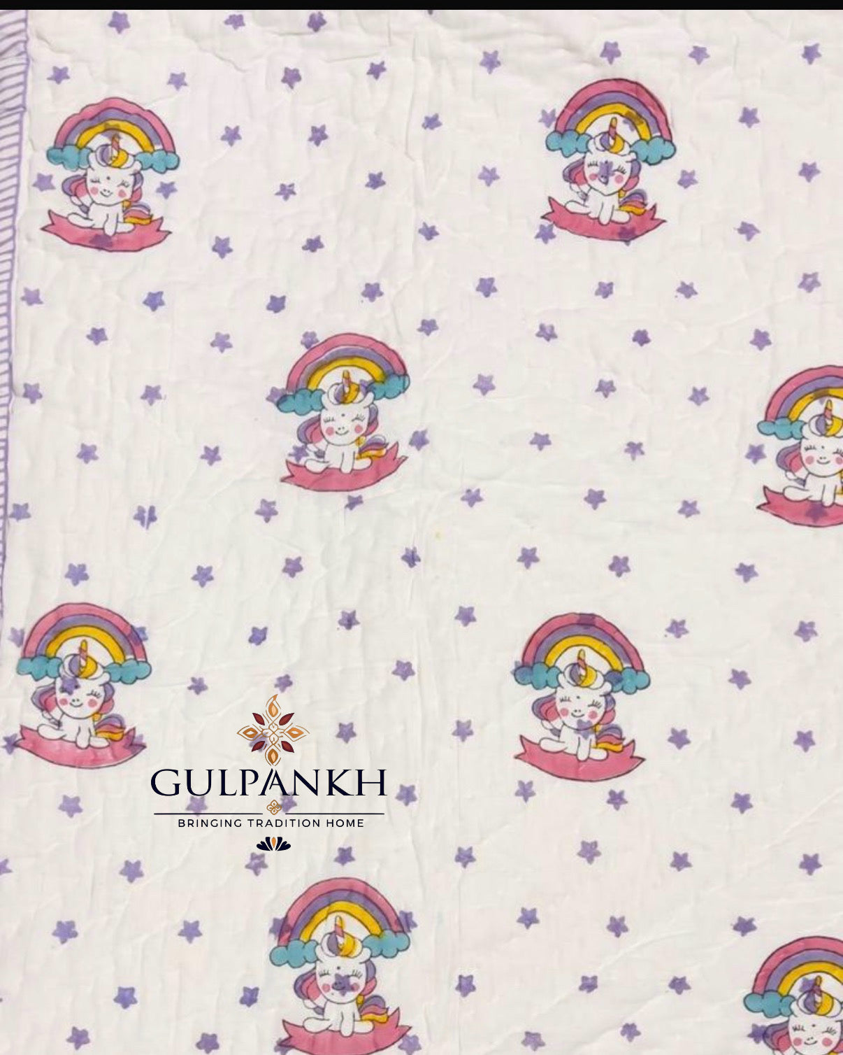 Rainbow Unicorn Kids Cotton Quilt – Hand Block Printed Kids Bedding | Gulpankh Canada