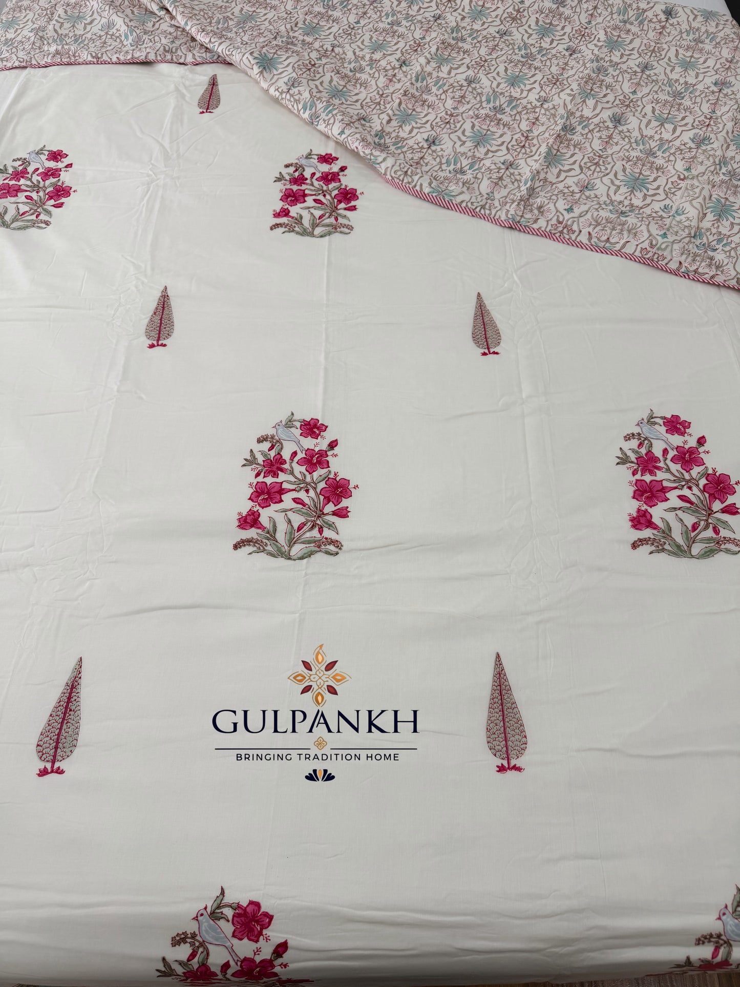 Hand Block Printed Mulmul Cotton Dohar - Rose Meadow Whisper | Gulpankh Canada