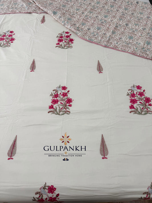 Hand Block Printed Mulmul Cotton Dohar - Rose Meadow Whisper | Gulpankh Canada