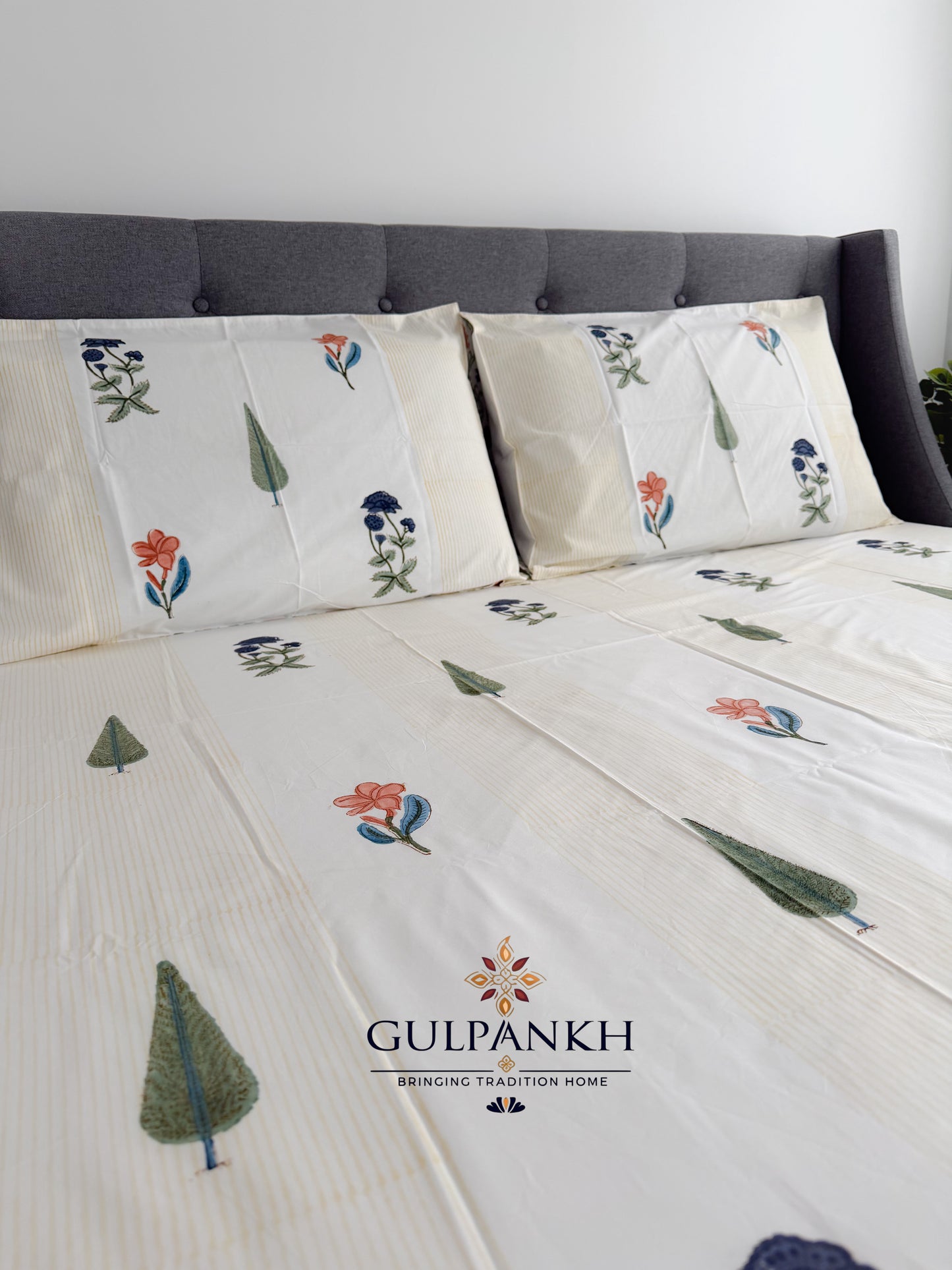 Vriksha Buta Hand Block Printed Flat Bedsheet | Gulpankh Canada