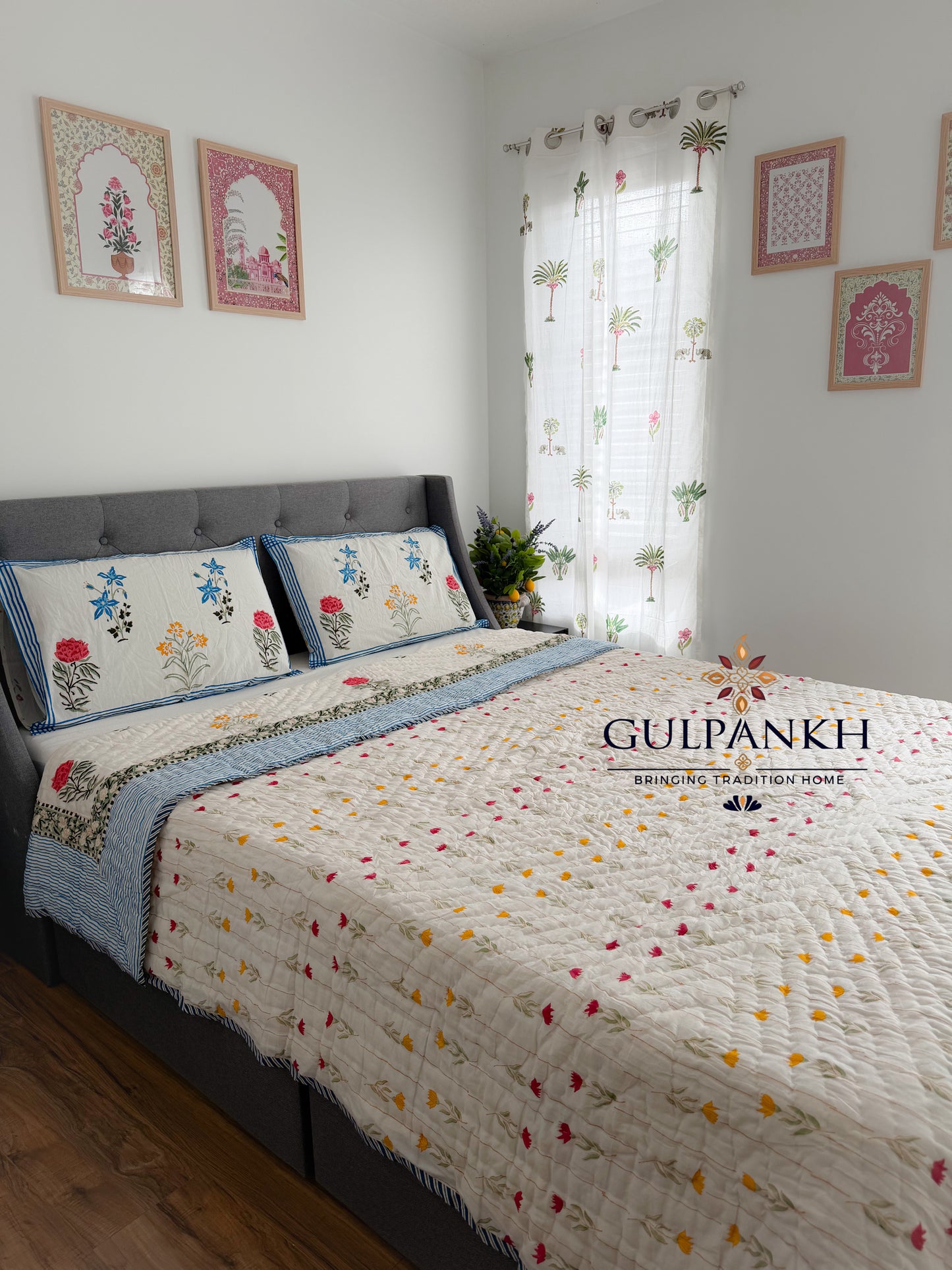 Hand Block Printed Cotton Quilt - Gul Rangini | Gulpankh Canada