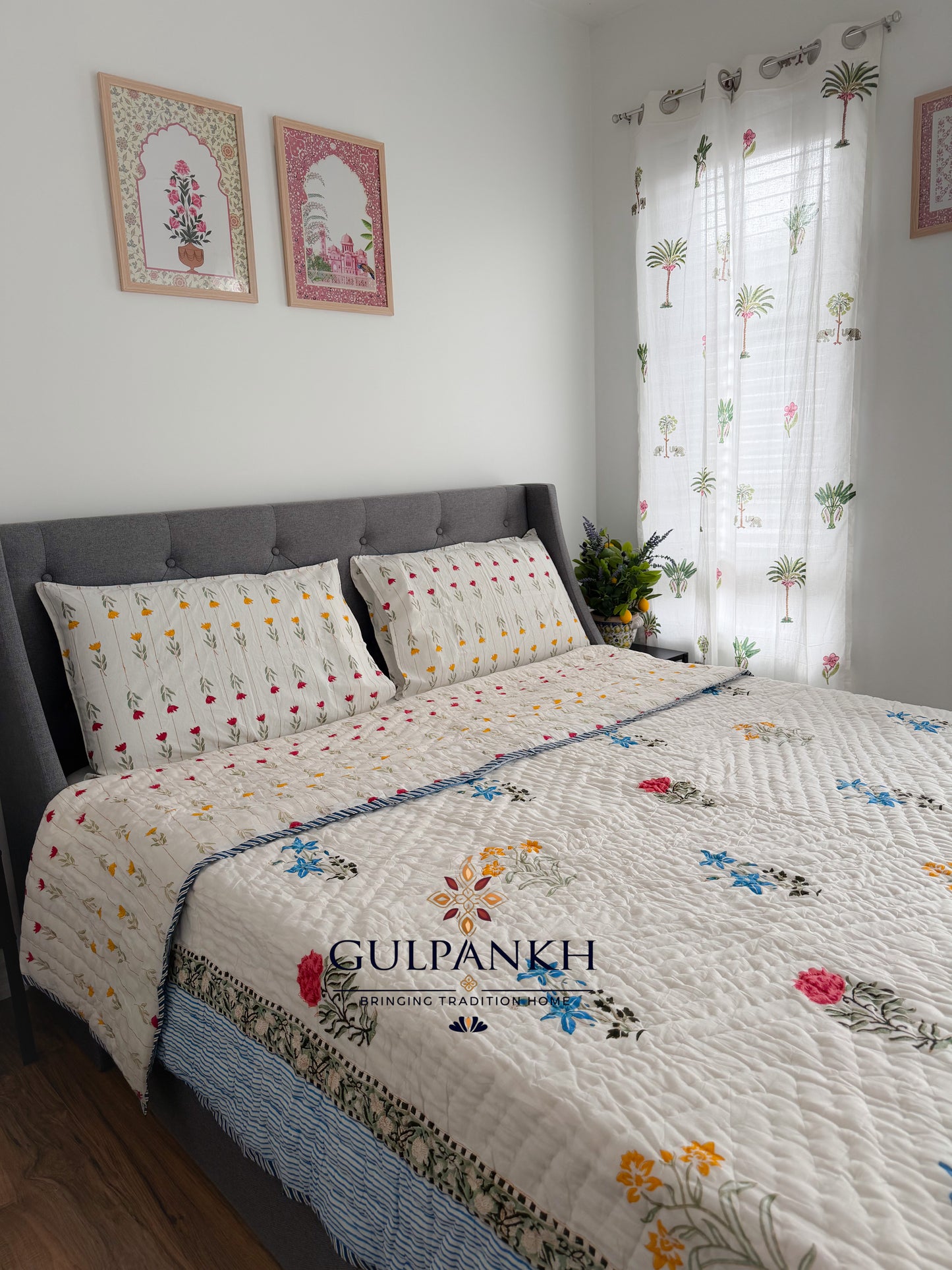 Hand Block Printed Cotton Quilt - Gul Rangini | Gulpankh Canada