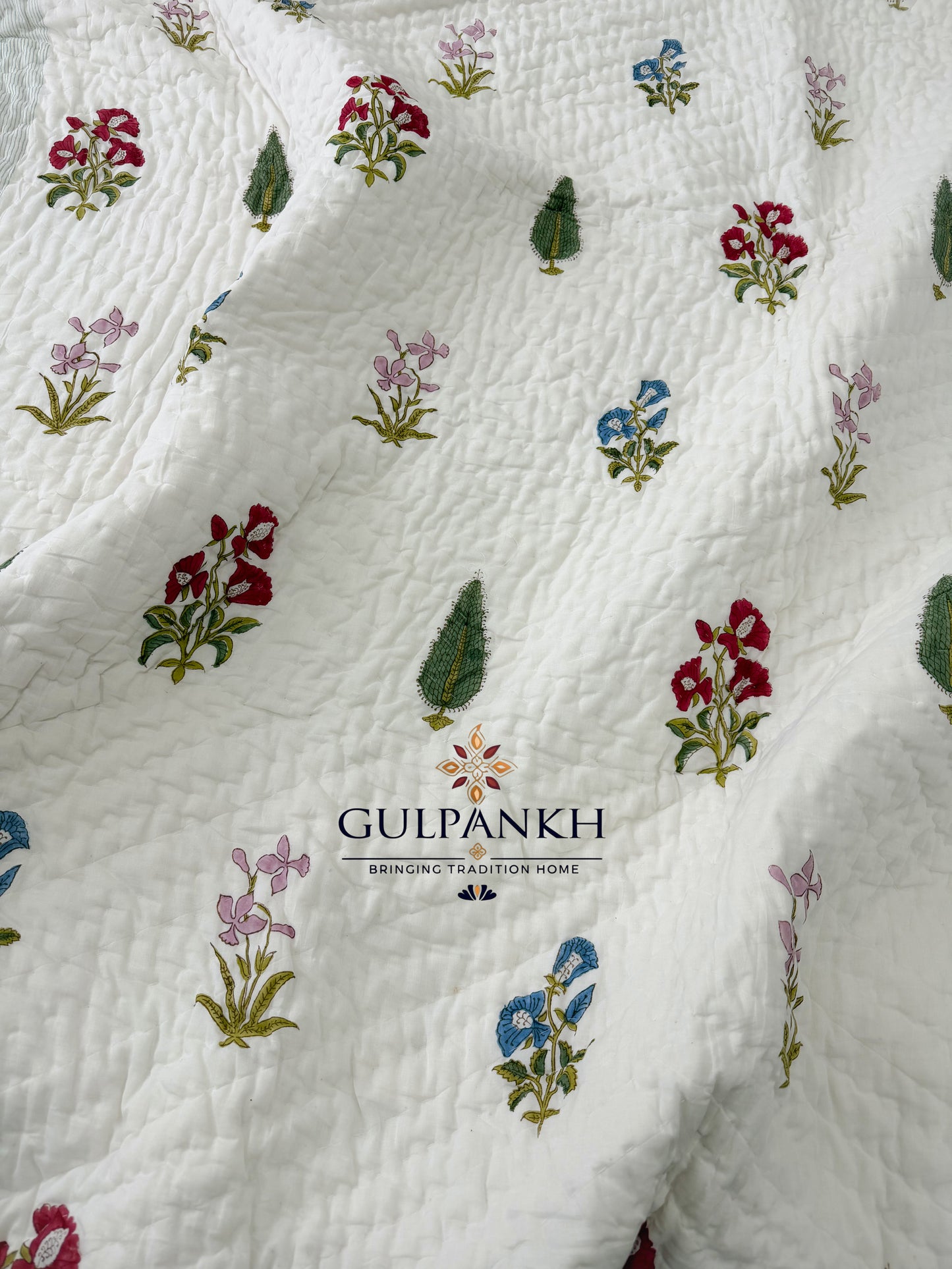 Hand Block Printed Cotton Quilt - Gulmohar Garden | Gulpankh Canada