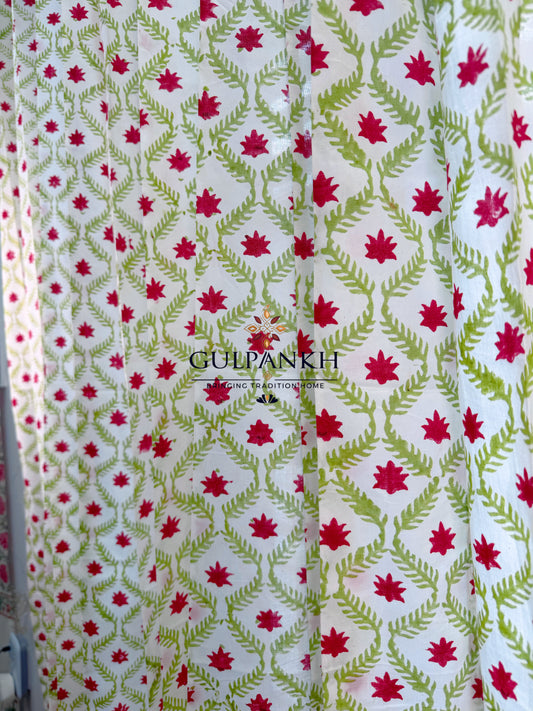 Hand Block Printed Cotton Curtains - Gul Jaal Blossom | Gulpankh Canada