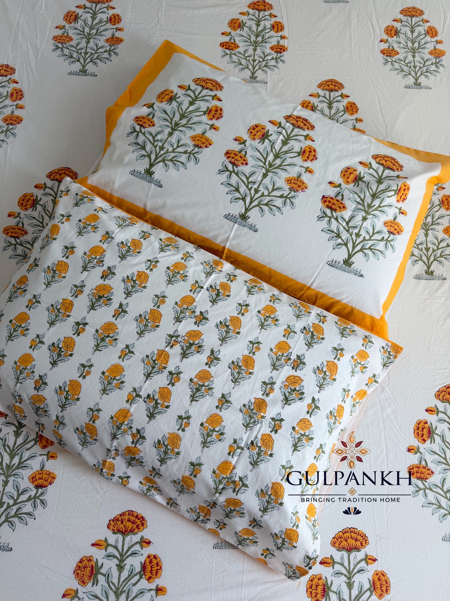 Genda Phool Hand Block Printed Fitted Bedsheet | Gulpankh Canada
