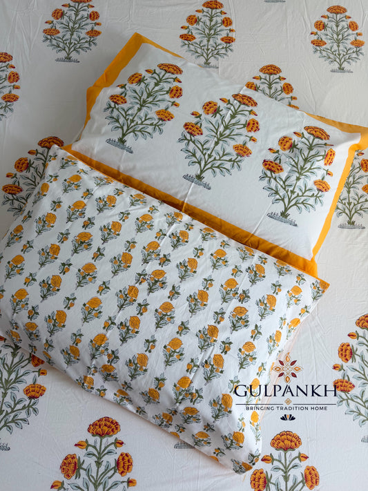 Genda Phool Hand Block Printed Fitted Bedsheet | Gulpankh Canada