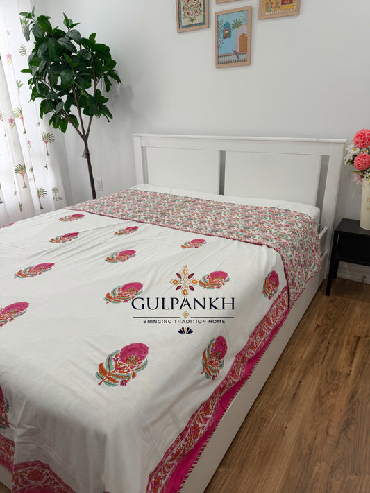 Hand Block Printed Mulmul Cotton Dohar - Rani Gulbahaar | Gulpankh Canada