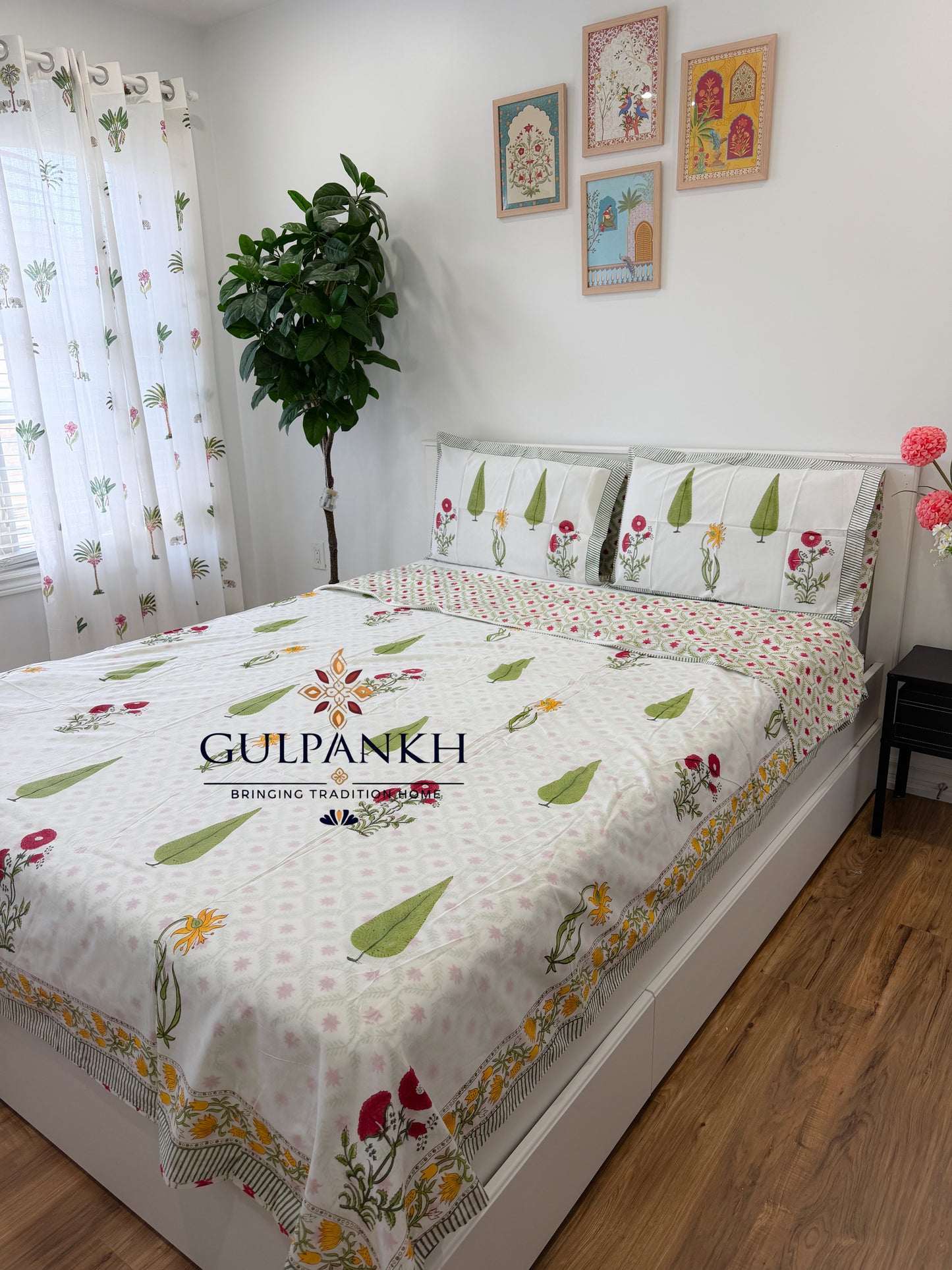 Hand Block Printed King Duvet Cover Set –  Gulmohar Meadow | Gulpankh Canada