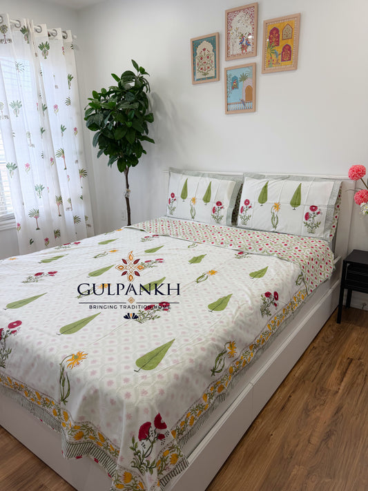 Hand Block Printed King Duvet Cover Set –  Gulmohar Meadow | Gulpankh Canada